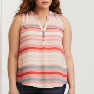 Torrid Pink Striped V-Neck Henley Chiffon Top 1X NWT